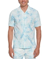 Cubavera Men's Textured Short Sleeve Button-Front Tropical Palm Print Camp Shirt