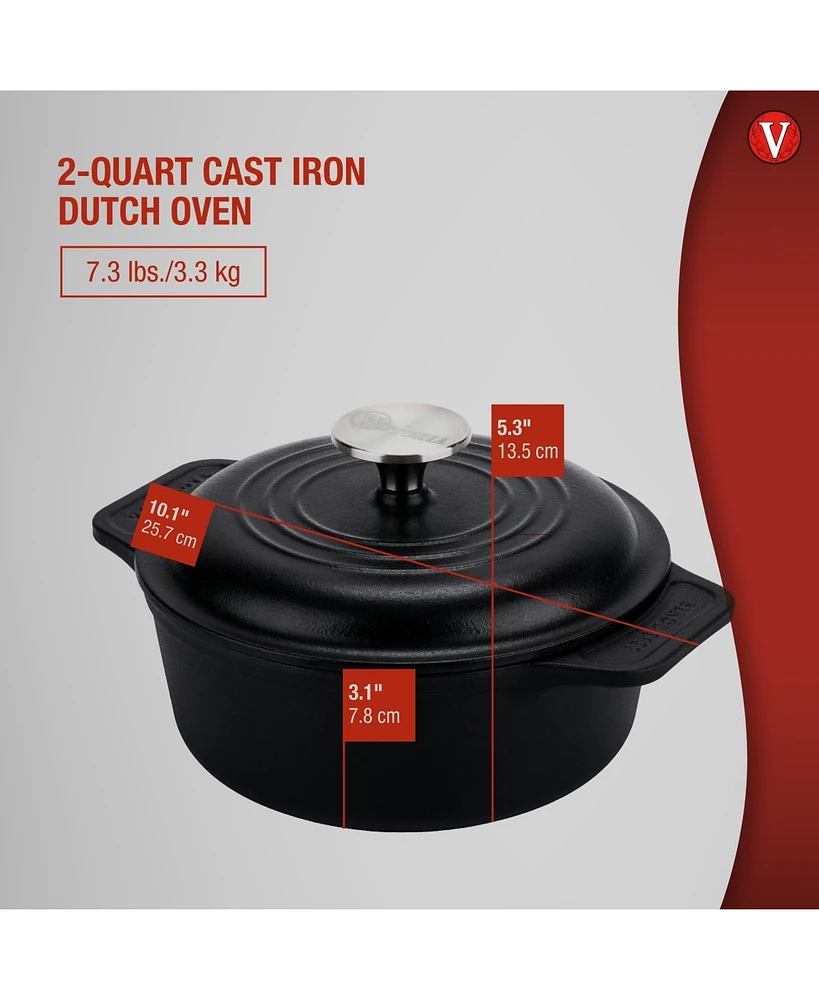 Victoria 2-Quart Cast Iron Preseasoned Dutch Oven with Lid and Dual Handles