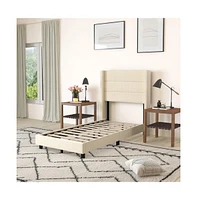 Percy Modern Platform Bed With Padded Channel Stitched Upholstered Wingback Headboard
