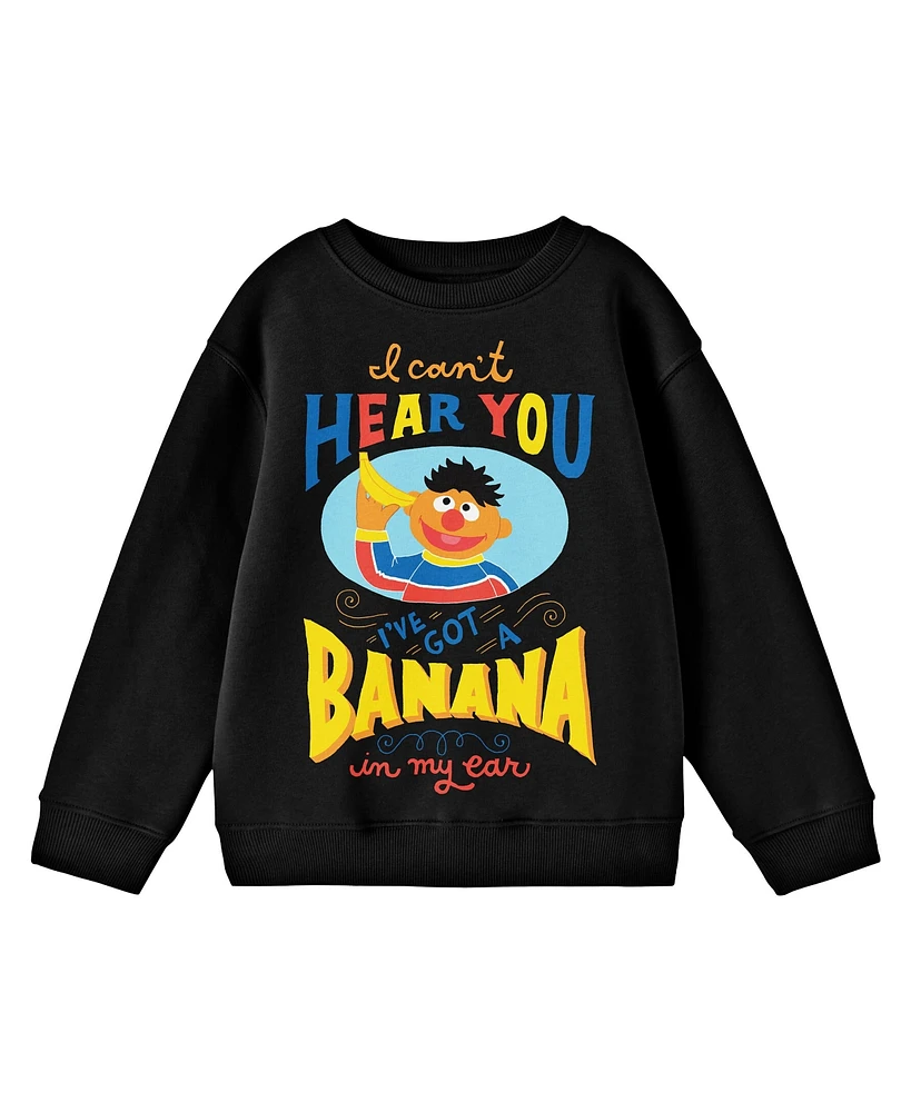 Sesame Street Boys Bioworld Ernie "I Can't Hear You" Youth Black Crew Neck Sweatshirt