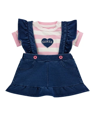 Guess Baby Girl Bodysuit and Knit Denim Skirtall Set