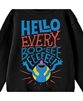 Sesame Street Boys Bioworld Grover Hello Everybod-eee Youth Black Crew Neck Sweatshirt