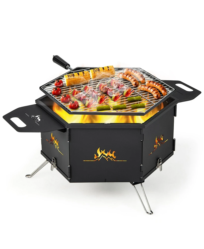 Costway Portable Charcoal Grill Stove with 360° Rotatable Grill Foldable Body & Legs