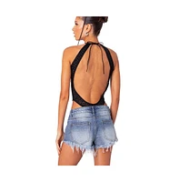 Edikted Women's Sheer Lace Open Back Bodysuit