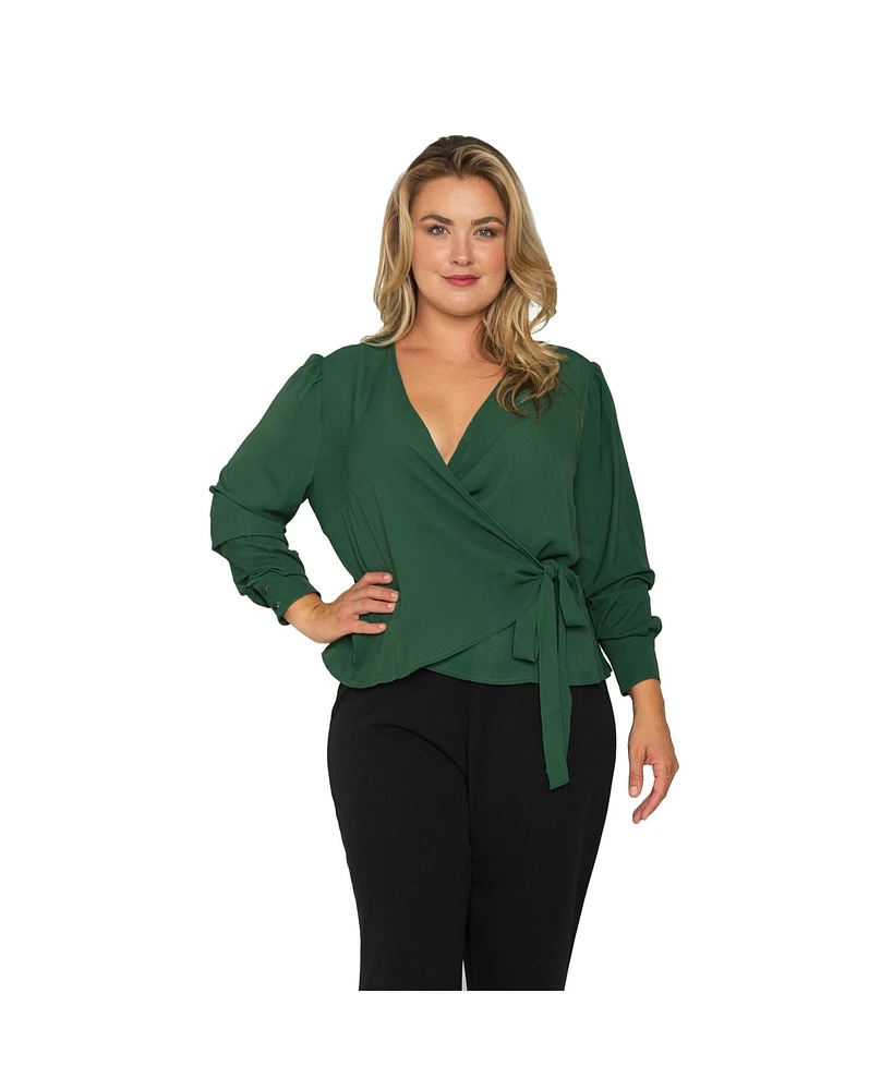 Standards & Practices Plus Size Wrap Tie Long Sleeve Blouse