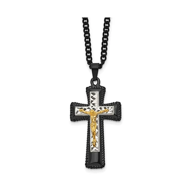 Chisel Brass Crucifix Curb Chain Pendent Necklace