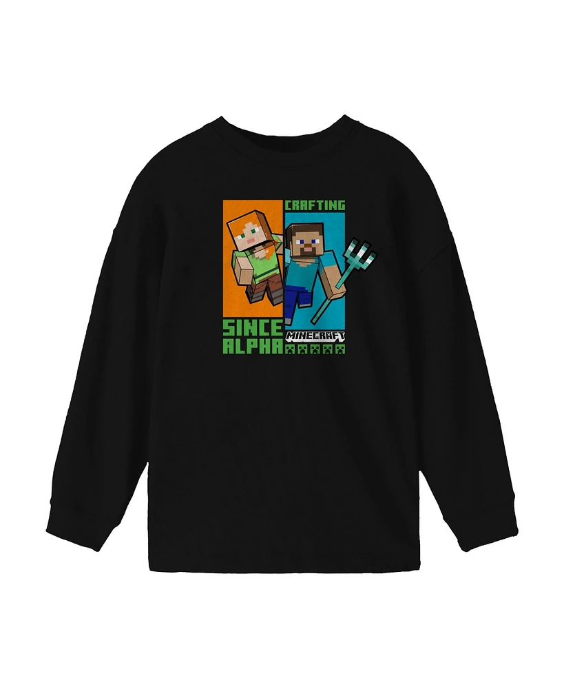 Minecraft Boys Crafting Since Alpha Youth Black Long Sleeve Shirt