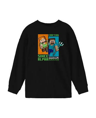 Minecraft Boys Crafting Since Alpha Youth Black Long Sleeve Shirt