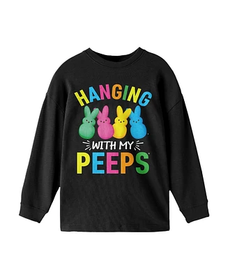 Peeps Boys Hanging With My Graphic Print Youth Black Sweatshirt