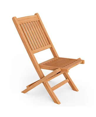Gymax Indonesia Teak Wood Outdoor Chair Folding Portable Patio Chair w/ Slatted Seat & Back