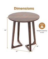 24" Round Side Table Solid Rubber Wood End Table Beside Sofa&Bed for Small Space
