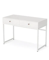 Tribesigns Computer Desk, Modern Simple 47 inch Home Office Desk Study Table Writing Desk with 2 Storage Drawers, Makeup Vanity Console Table White