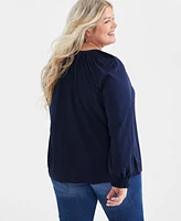 Style & Co Plus Smocked-Trim Top, Created for Macy's