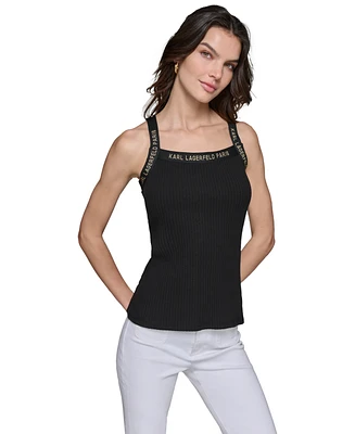 Karl Lagerfeld Paris Women's Logo-Strap Ribbed Tank Top