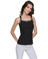 Karl Lagerfeld Paris Women's Logo-Strap Ribbed Tank Top