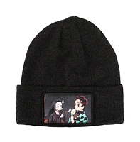 Demon Slayer Men's Character Embroidered Plain Black Cuffed Knitted Winter beanie Hat