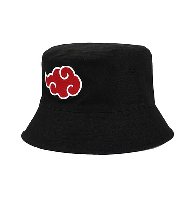 Naruto Men's Anime Reversible Akatsuki & Hidden Leaf Village Symbol Unisex Black Bucket Hat