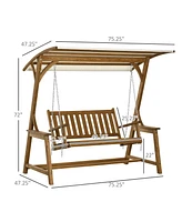 Outsunny 2 Seater Patio Swing Chair with Canopy and Hanging Chains, Wooden Porch Swing Glider, Outdoor Swing Loveseat, for Garden, Poolside, Backyard