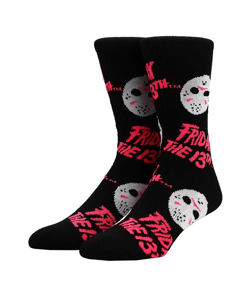 Friday The 13Th Men's Jason Voorhees Hockey Mask Athletic Black Light Crew Socks