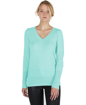 Jennie Liu Women's 100% Pure Cashmere Long Sleeve Ava V Neck Pullover Sweater