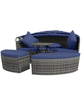 Outsunny Daybed Patio Furniture Set, Chairs, Sofa, Table Ottoman, Dark Blue