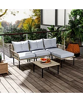 Outsunny 5 PCs Patio Furniture Set with Sofa, Chaise Lounge, Table, Gray