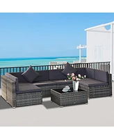 Outsunny 7PC Rattan Wicker Sofa Set Sectional Couch Cushioned Furniture Patio OutdoorGray