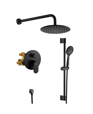 Mondawe 9" Wall Mounted Rainfall Shower System Set with Hanheld Spray & Slide Bar, Brushed Gold