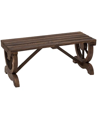 Outsunny 2-Person Wood Garden Bench, Wagon Wheel Design, Brown