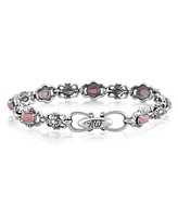 American West Jewelry Sterling Silver with Rhodonite Gemstone Women's Concha Link Bracelet, Small - Large