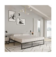 Merrick Lane Varallo 14 Inch Steel Bed Frame With Steel Slat Support For Any Mattress (No Box Spring Required