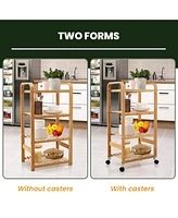 Sugift Bamboo Utility Cart with Storage Shelf and Lockable Casters-4-Tier
