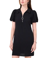 Msk Women's Collared Zip-Neck Puff-Sleeve Dress