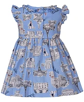 Bonnie Baby Baby Girls Ruffled Paris-Print Poplin Dress