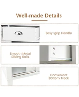 Freestanding Kitchen Pantry with Hutch Sliding Door and Drawer-White