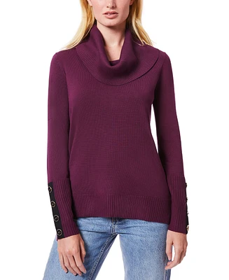 Melissa Paige Women's Contrast-Cuff Cowlneck Sweater