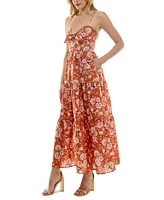 Trixxi Juniors' Tie-Bust Keyhole-Cutout Floral-Print Maxi Dress