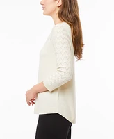 Melissa Paige Women's Wave-Knit Scoop Neck 3/4-Sleeve Sweater