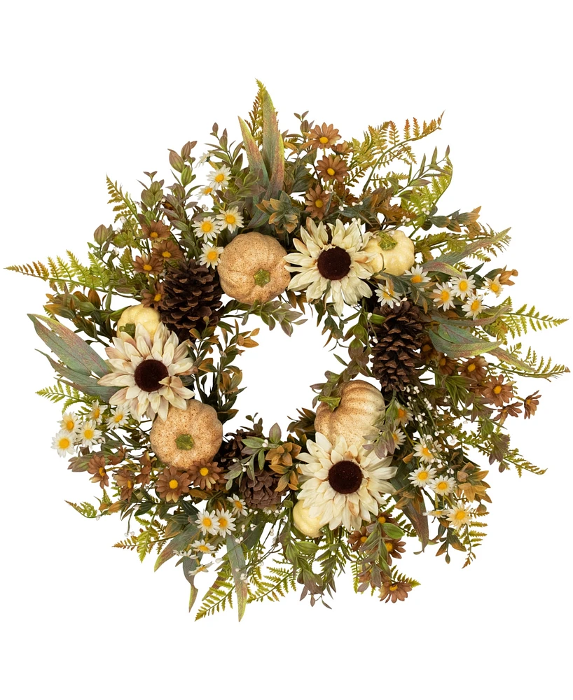 Northlight Sunflowers and Pumpkins Artificial Fall Harvest Wreath - 28" - Unlit