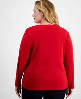 Holiday Lane Plus Festive Tree Long-Sleeve Top, Created for Macy's