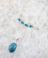 Barse Delicately Genuine Blue Apatite Oval Pendant Necklace