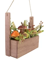 Northlight 19" Mushroom and Foliage Wooden Fall Harvest Hanging Basket