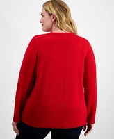 Holiday Lane Plus Penguin Appliqued Crewneck Sweater, Created for Macy's