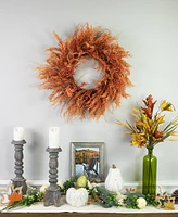 Northlight Peachy Pampas Grass Artificial Fall Harvest Wreath 24-Inch - Unlit