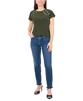 Sam & Jess Petite Cap-Sleeve Laced Grommet Tee