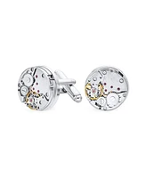 Bling Jewelry Mechanic Steam Moving Gears Wheel Solid Shirt Cufflinks Two Tone Stainless Steel Hinge Bullet Back - Multi