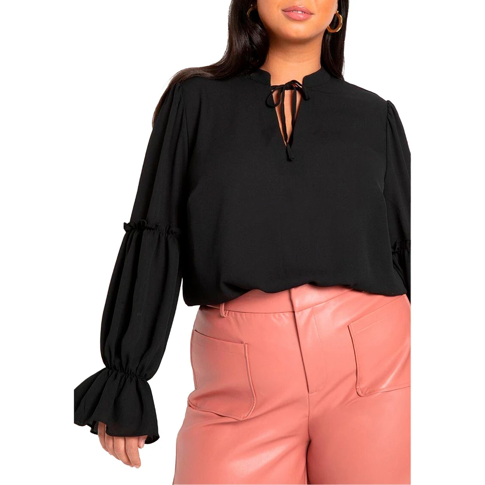 Eloquii Women's Plus Size Ruffle Detail Blouse With Ties