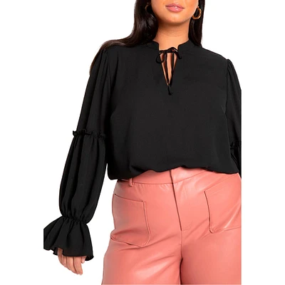 Eloquii Women's Plus Ruffle Detail Blouse With Ties