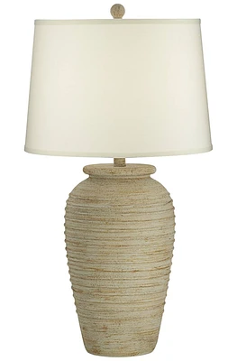 John Timberland Austin Southwest Country Cottage Jug Table Lamp with Usb Charging Port 28" Tall Sand Tone Cream Linen Drum Shade for Living Room Bedro