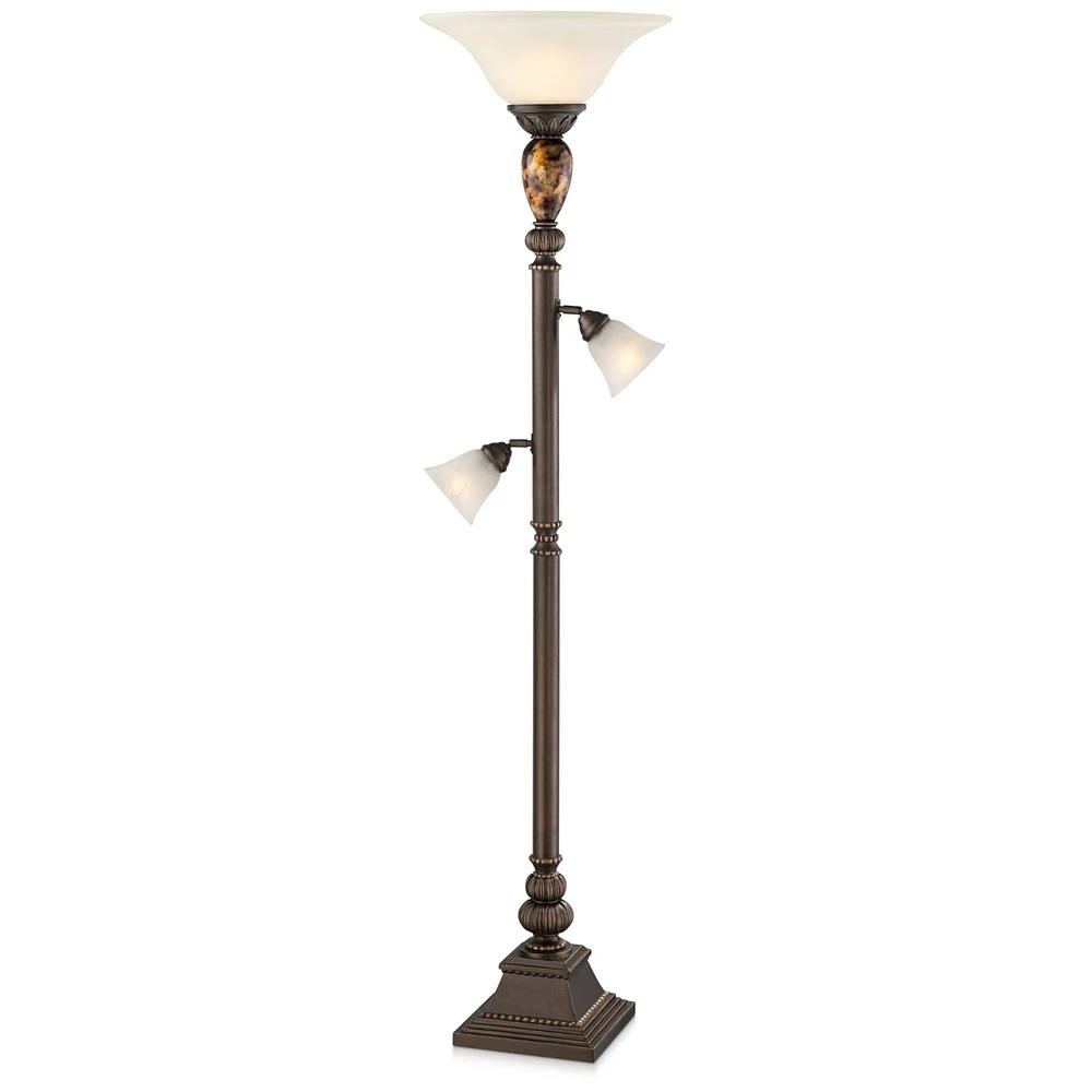 Kathy Ireland Mulholland Rustic Vintage like Tree Torchiere Floor Lamp Standing 72" Tall Bronze Tortoise Shell Font Frosted Glass Shade for Living Roo